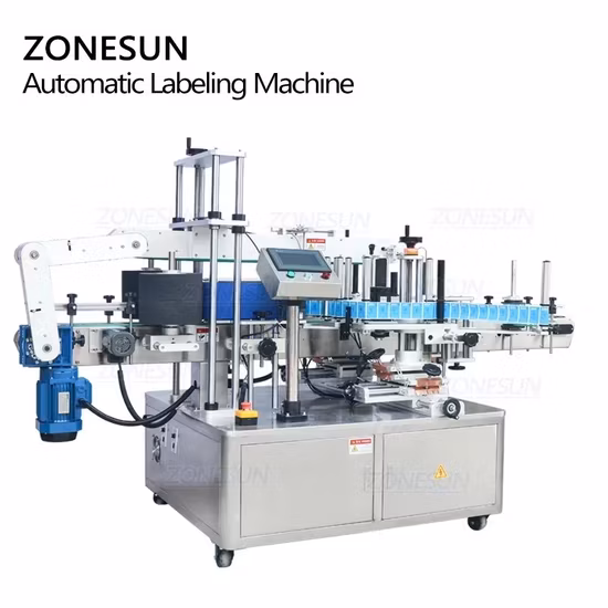 Zonesun 자동 평면 스티커 어플리케이터 세제 병 라벨러 양면 라벨링 기계